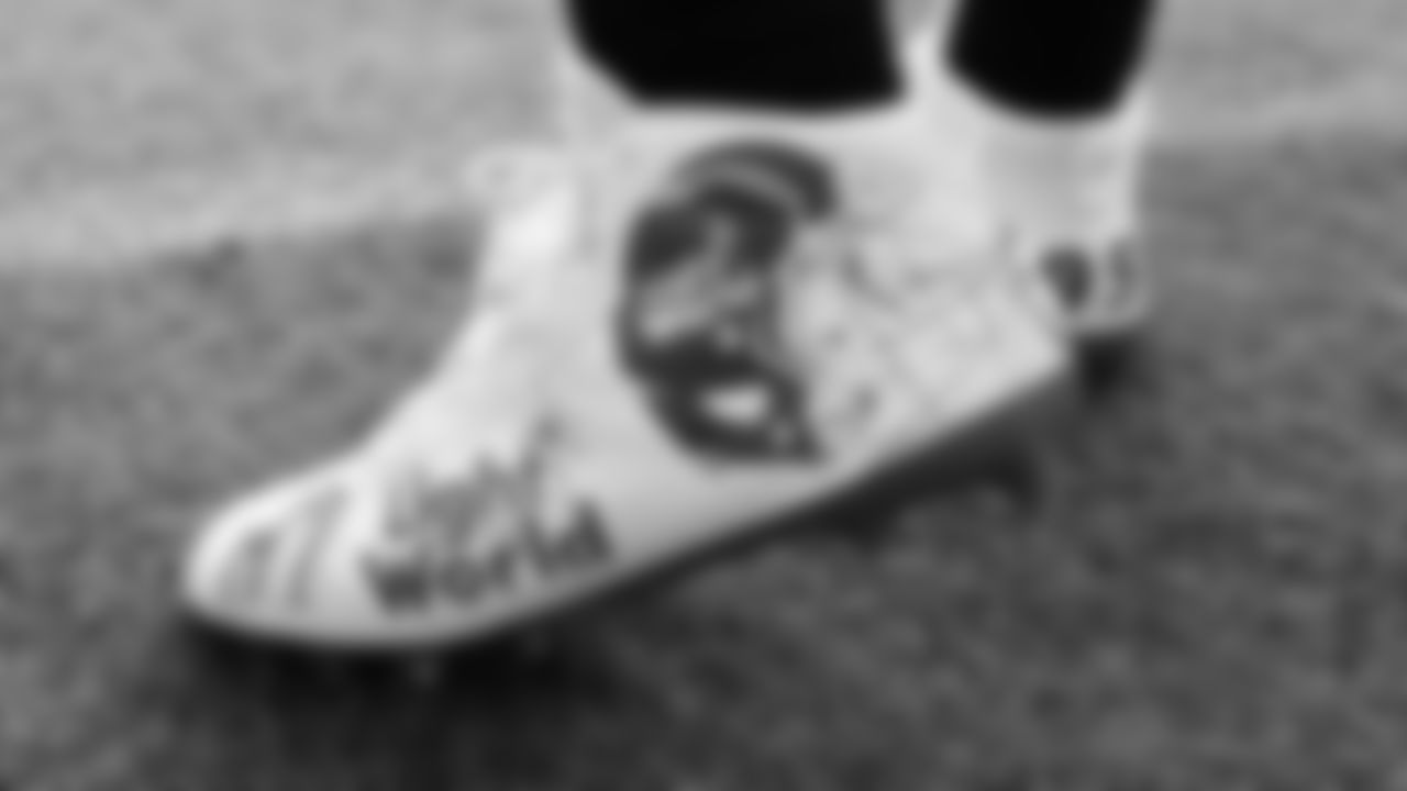 Kansas City Chiefs defensive tackle Chris Jones (95) My Cause My Cleats prior to a week 12 NFL Football game against the Indianapolis Colts on Sunday, November 23, 2025 in Kansas City, MO