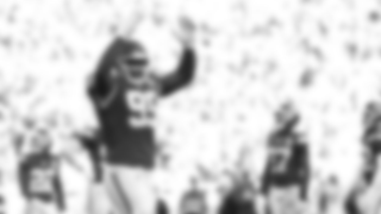 Kansas City Chiefs defensive tackle Chris Jones (95) celebrates on the field during a week 12 NFL Football game against the Indianapolis Colts on Sunday, November 23, 2025 in Kansas City, MO