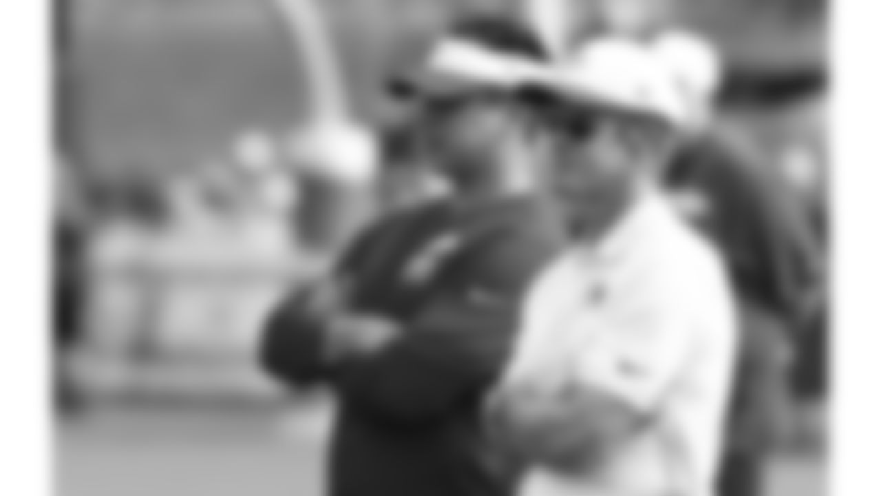 Kansas City Chiefs General Manager Brett Veach and Kansas City Chiefs Chairman, CEO, and Owner Clark Hunt talking during training camp on day 1 of practice, Tuesday July 22, 2025