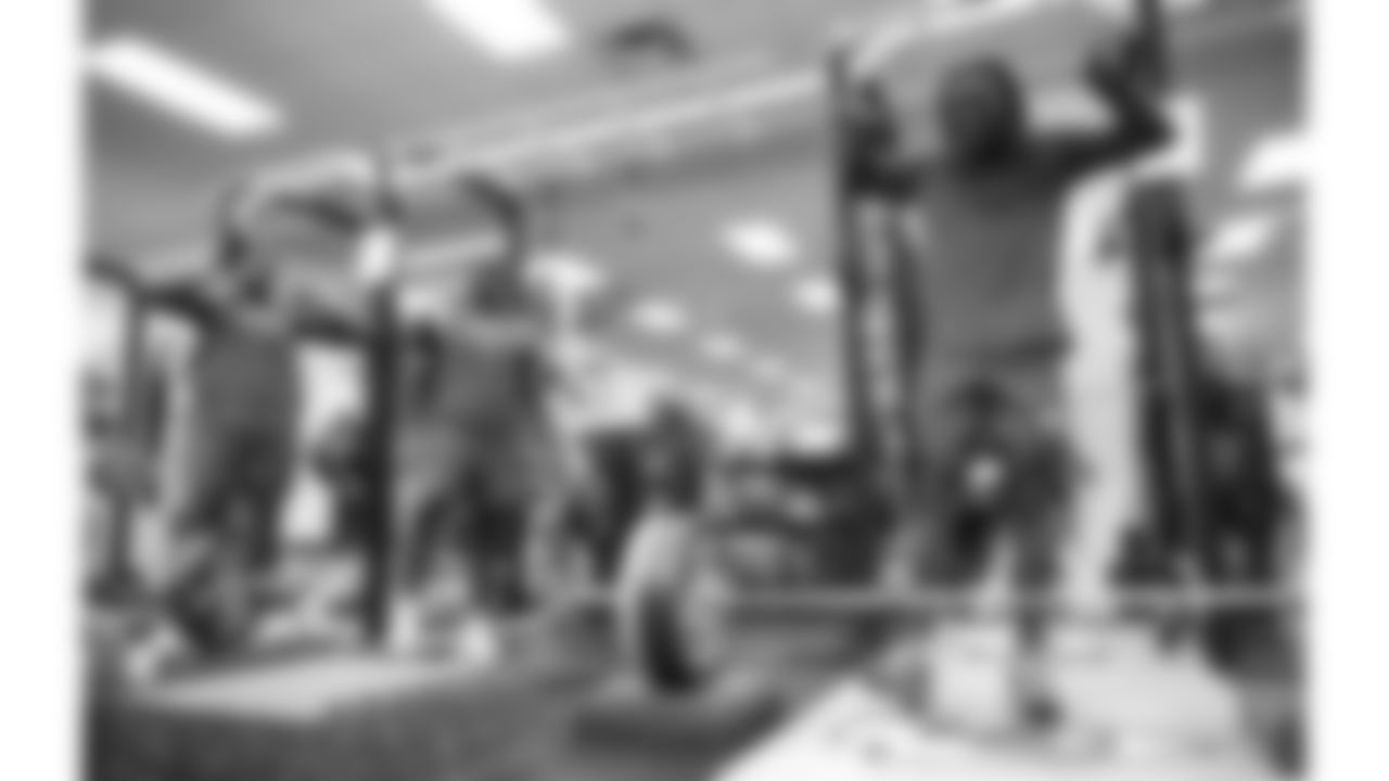 Kansas City Chiefs offensive tackle Wanya Morris (64), Chukwuebuka Godrick (72), and wide receiver Rashee Rice (4) put in work in the weight room on Thursday, June 5, 2025.