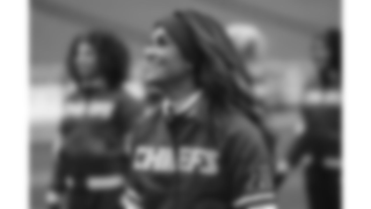 Kansas City Chiefs Cheerleaders practice on the field prior to a week 14 NFL Football game against the Houston Texans on Sunday, December 7, 2025 in Kansas City, MO.