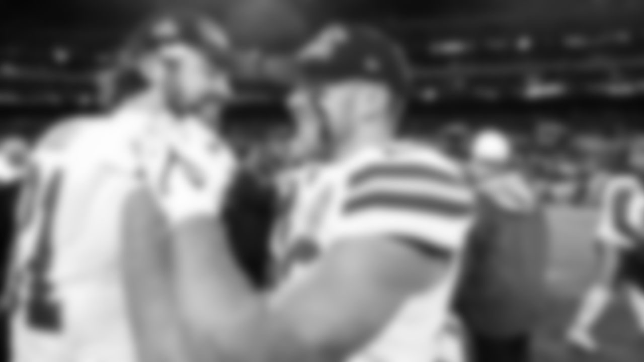 Kansas City Chiefs linebacker Cole Christiansen (48) hugs tight end Blake Bell (81) after the AFC Championship Game against the Baltimore Ravens on Sunday, January 28, 2024 in Baltimore.