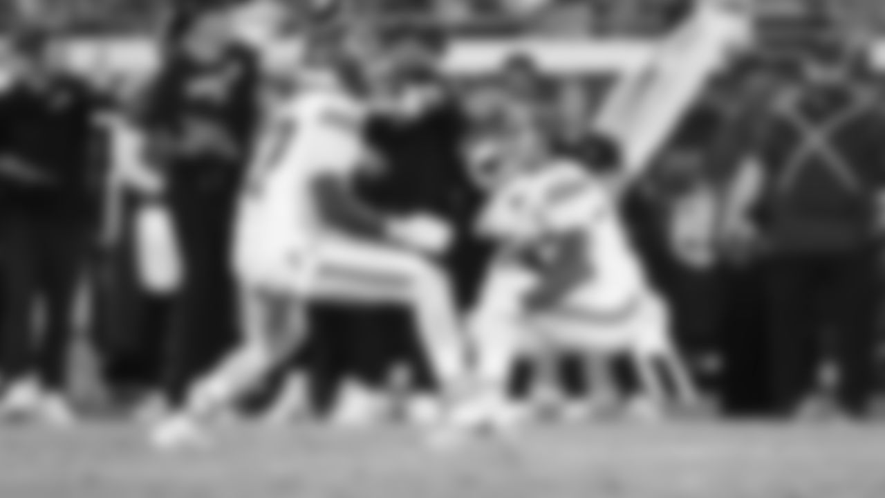 Kansas City Chiefs cornerback Trent McDuffie (22) intercepts the ball during the week 5 NFL football game against the Jacksonville Jaguars, Monday, October 6, 2025 in Jacksonville, FL.