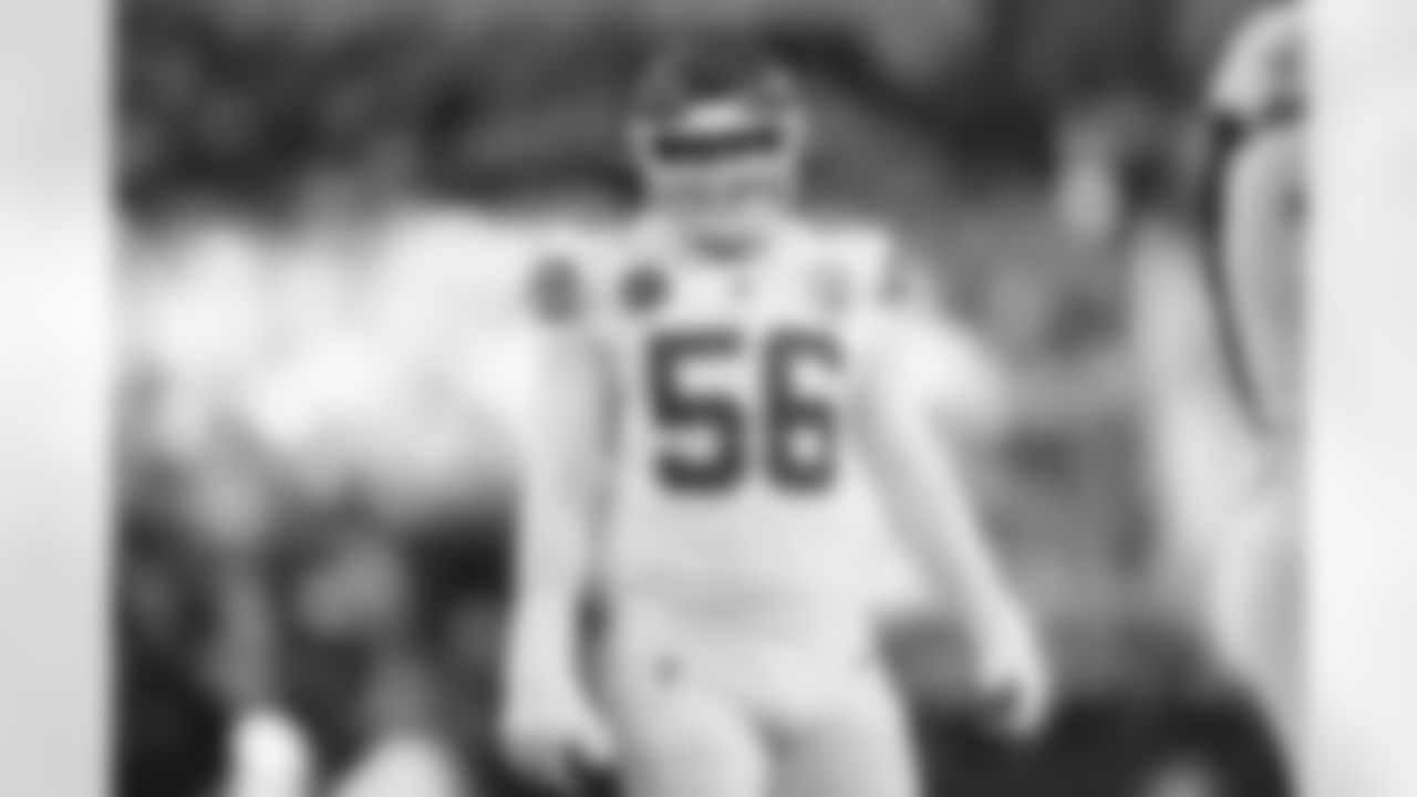 Kansas City Chiefs defensive end George Karlaftis (56) looks on during a week 13 NFL football game against the Dallas Cowboys on Thursday, November 27, 2025 in Arlington, TX.