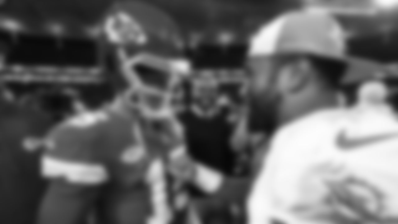 Kansas City Chiefs quarterback Patrick Mahomes (15) during postgame of the regular season Week 9 NFL Football Game on Sunday, November 5, 2023 at Deutsche Bank Park in Frankfurt, Germany.