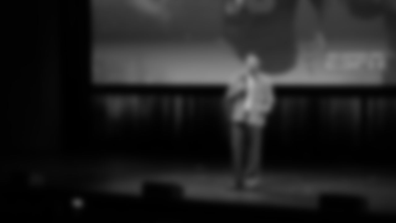 Kansas City Chiefs quarterback Patrick Mahomes (15) speaks before The ESPN Original Series The Kingdom exclusive screening on Sunday, August 24 2025 the Kauffman Center for the Performing Arts.