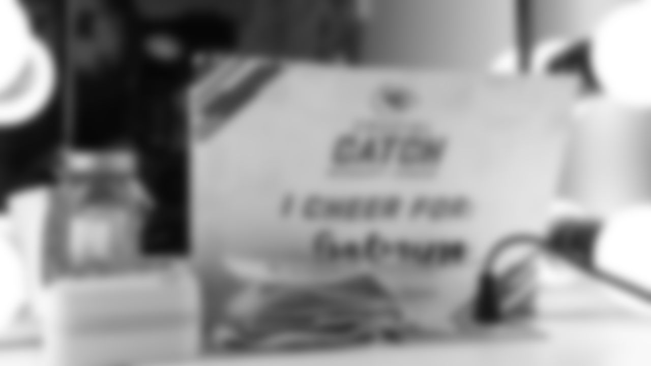 A Crucial Catch sign prior to the week 6 NFL football game against the Detroit Lions, Sunday, October 12, 2025 in Kansas City, MO.