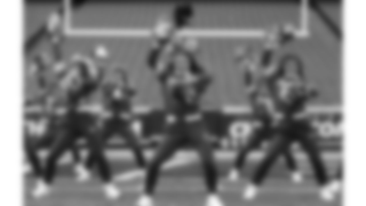 Kansas City Chiefs Cheerleaders practice on the field prior to a week 14 NFL Football game against the Houston Texans on Sunday, December 7, 2025 in Kansas City, MO.