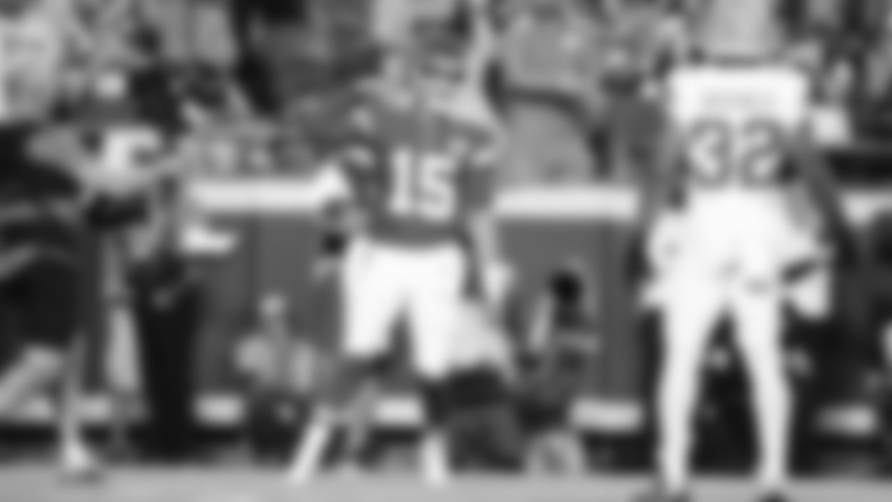 Kansas City Chiefs quarterback Patrick Mahomes (15) celebrates a touchdown during a week 6 NFL Football game against the Detroit Lions on Sunday, October 12, 2025 in Kansas City, MO.