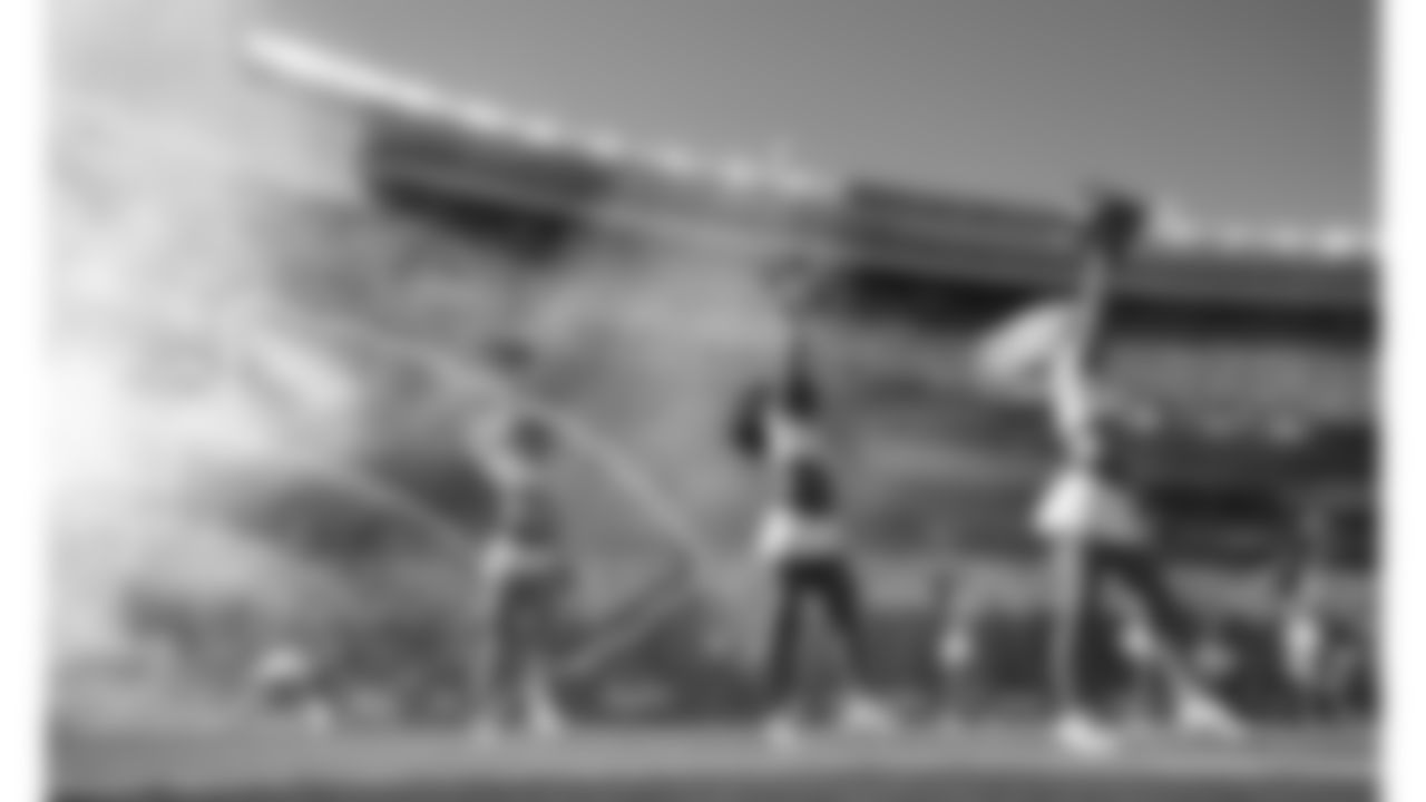 The Kansas City Chiefs Cheerleaders enter the field during a week 7 NFL Football game against the Las Vegas Raiders on Sunday, October 19, 2025.