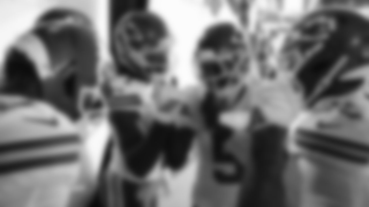 Kansas City Chiefs wide receivers Jalen Royals (11) and Hollywood Brown (5) huddle in the tunnel prior to a week 18 game against the Las Vegas Raiders on Sunday, January 3, 2026.