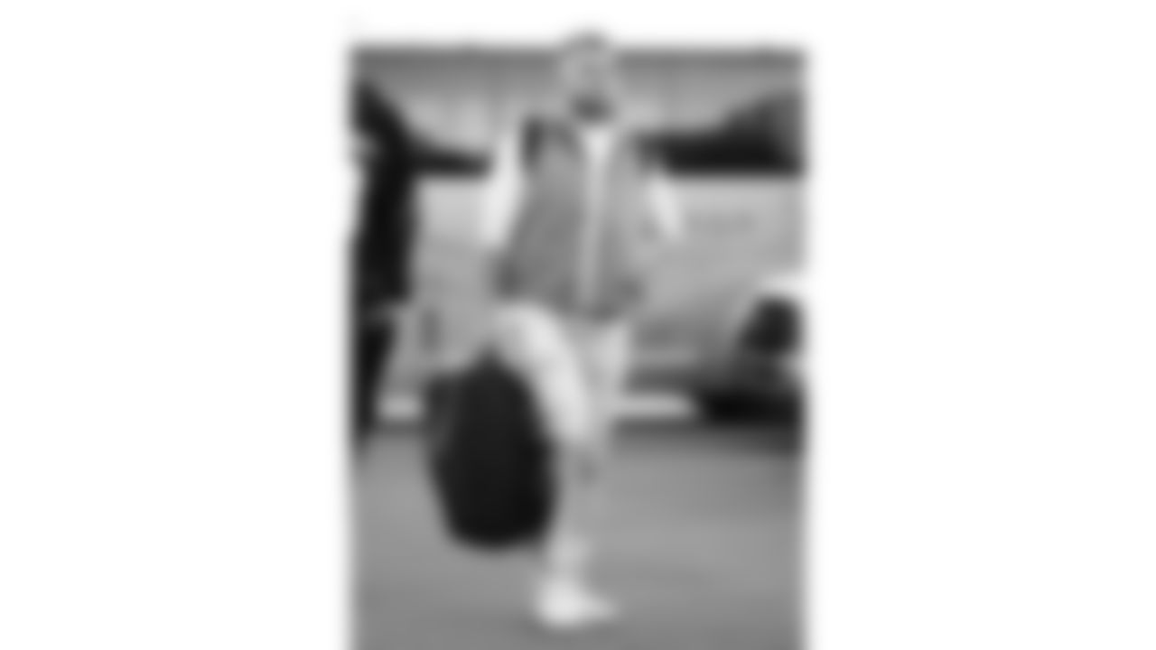 Kansas City Chiefs offensive lineman C.J. Hanson (61) arrives prior to a week 9 NFL football game against the Buffalo Bills, Sunday, November 2, 2025 in Buffalo, NY