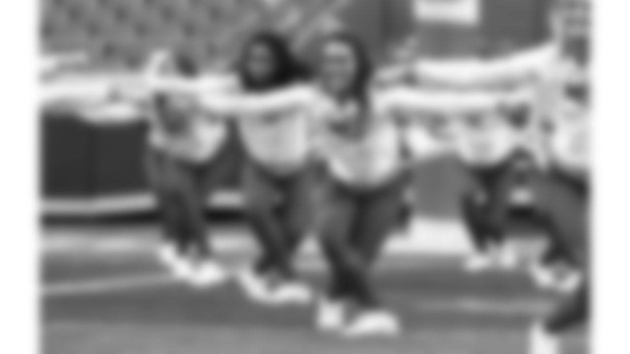 The Kansas City Chiefs Cheerleaders and Entertainment teams prior to a week 17 NFL Football game against the Denver Broncos on December 25, 2025 in Kansas City, MO.