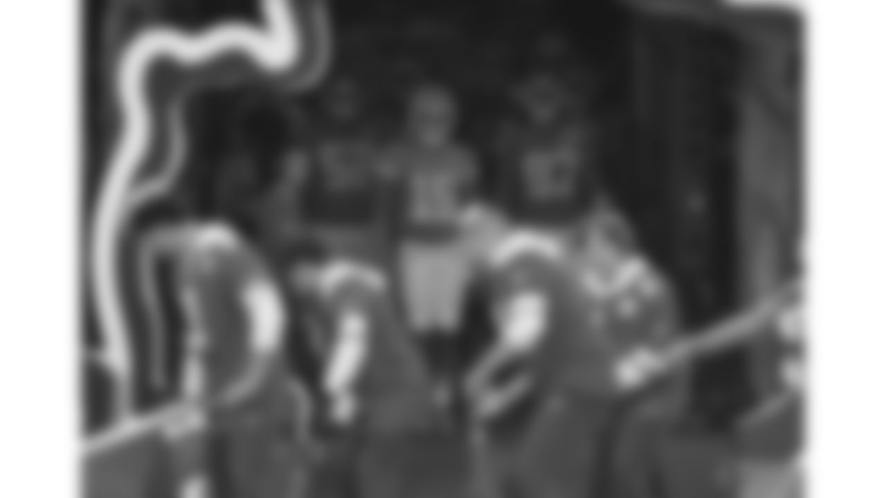 Kansas City Chiefs center Creed Humphrey (52), quarterback Patrick Mahomes (15) and tight end Travis Kelce (87) wait in the tunnel prior to a week 12 NFL football game against the Indianapolis Colts, Sunday, November 23, 2025 in Kansas City, MO.