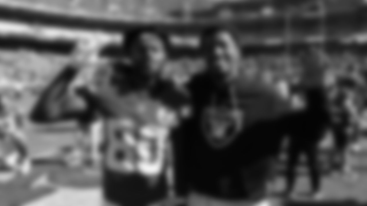 Kansas City Chiefs wide receiver Tyquan Thornton (80) poses with a Las Vegas Raiders player after a week 7 NFL Football game against the Las Vegas Raiders on Sunday, October 19, 2025 in Kansas City, MO.