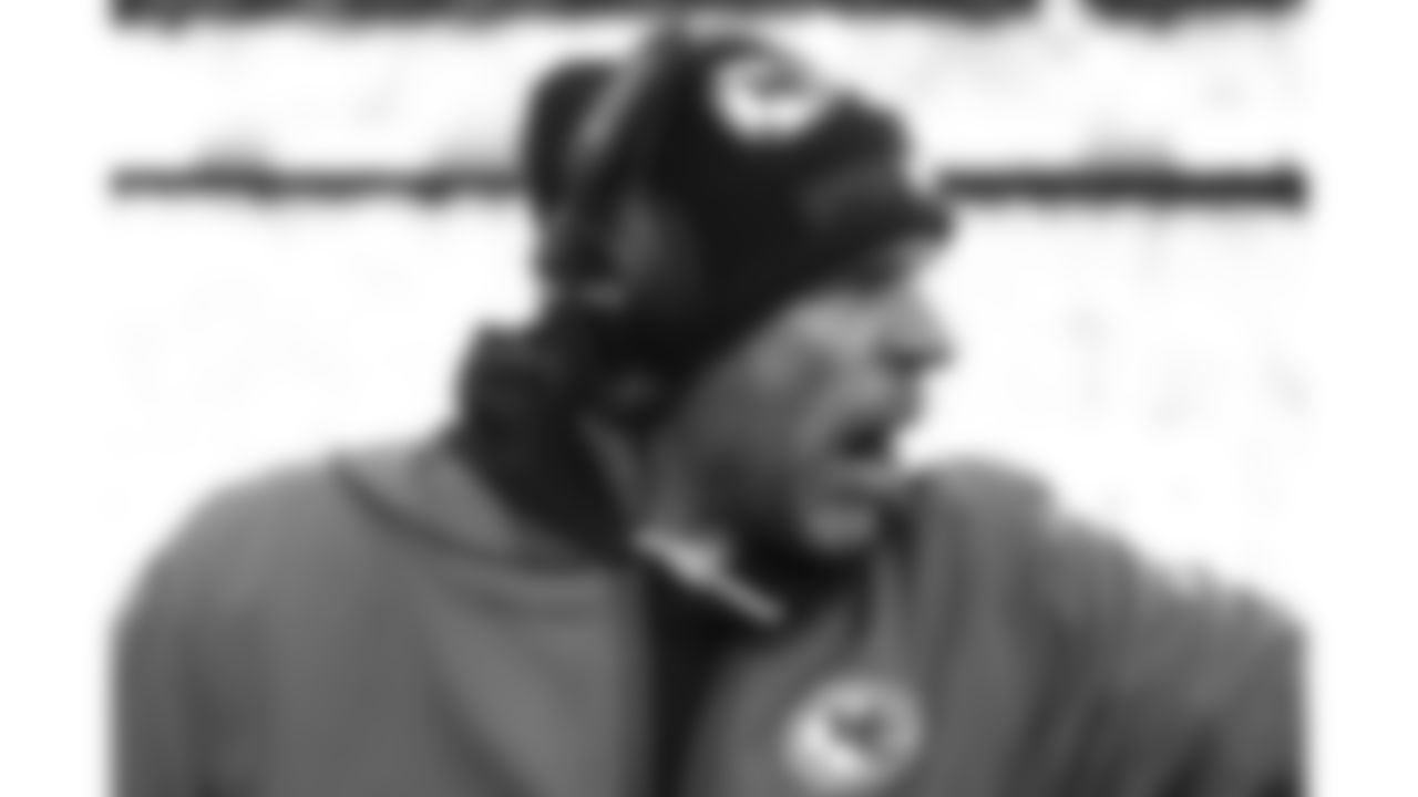 Kansas City Chiefs Linebackers Coach Brendan Daly yells during a week 15 NFL football game against the Los Angeles Chargers, Sunday, December 14, 2025 in Kansas City, MO.