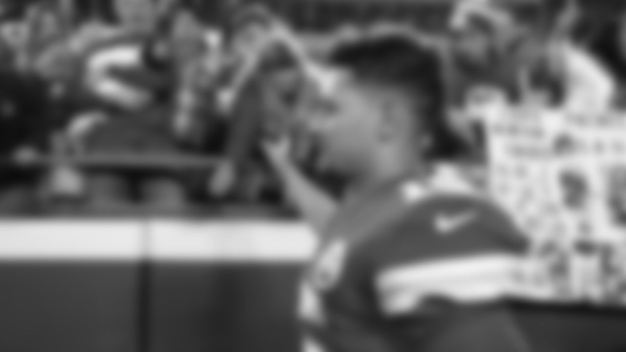 Kansas City Chiefs quarterback Patrick Mahomes (15) celebrates with fans after a week 8 NFL Football game against the Washington Commanders on Monday, October 27, 2025 in Kansas City, MO.