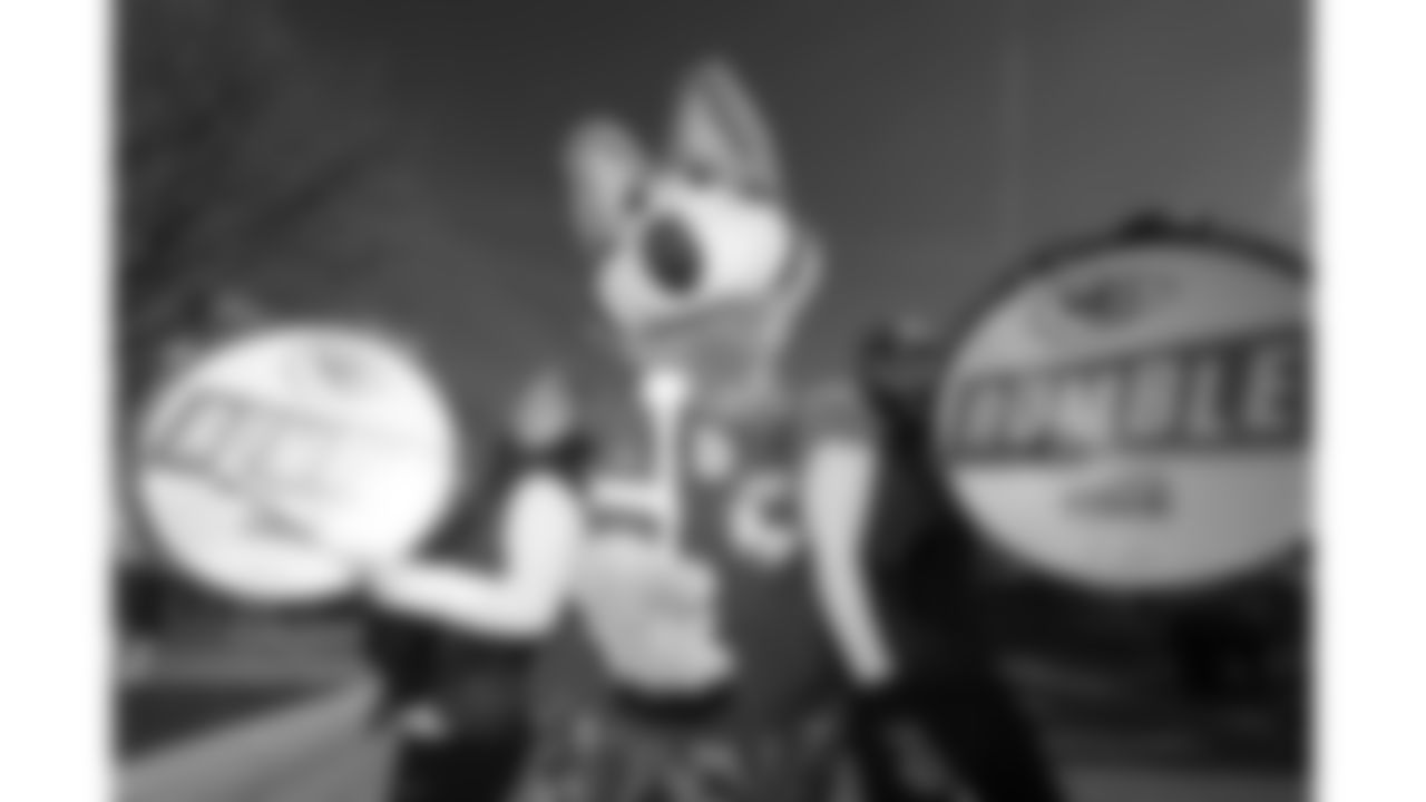 KC Wolf and Chiefs Rumble prior to a week 15 NFL Football game against the Los Angeles Chargers on Sunday, December 14, 2025 in Kansas City, MO.