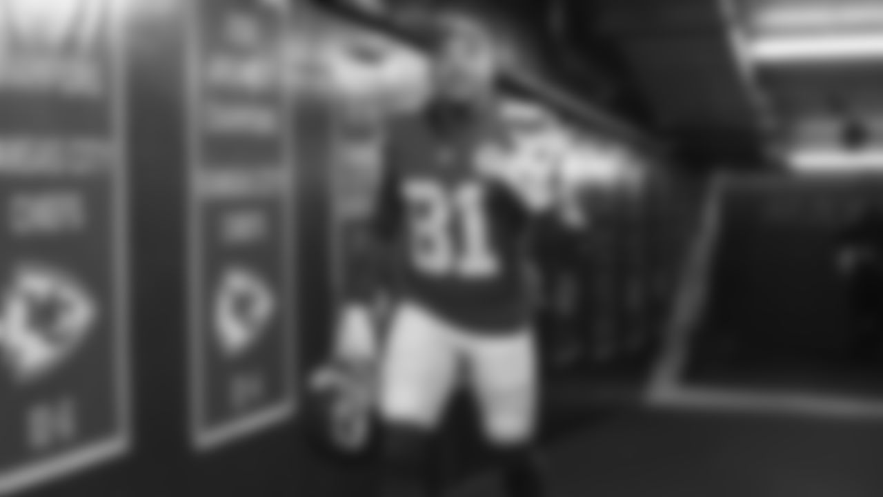 Kansas City Chiefs wide receiver Nikko Remigio (81) in the tunnel prior to a week 8 NFL Football game against the Washington Commanders on Monday, October 27, 2025 in Kansas City, MO.
