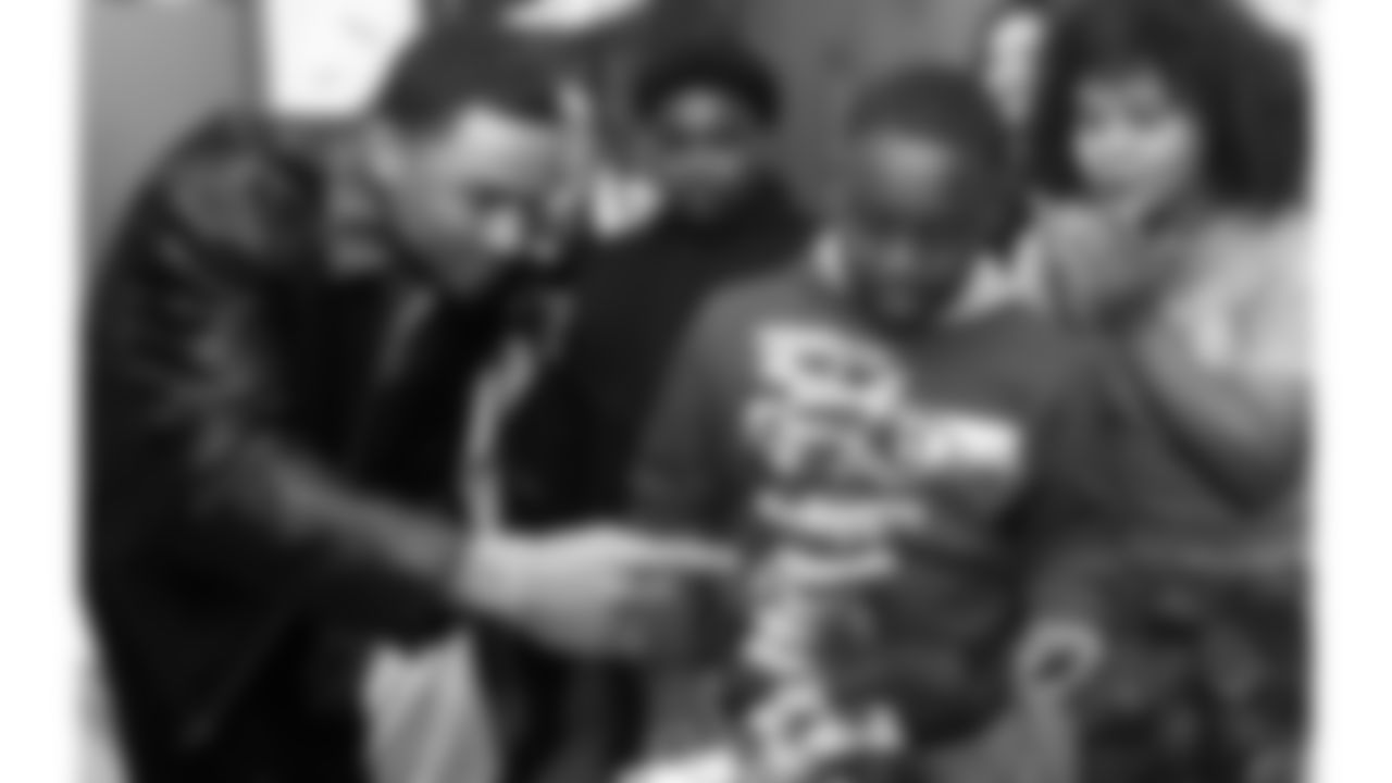 Kansas City Chiefs cornerback Trent McDuffie (22) plays game with kids at the reveal of his My Cause My Cleats at the Solace House in Shawnee Mission, Kansas on Tuesday, November 11, 2025.