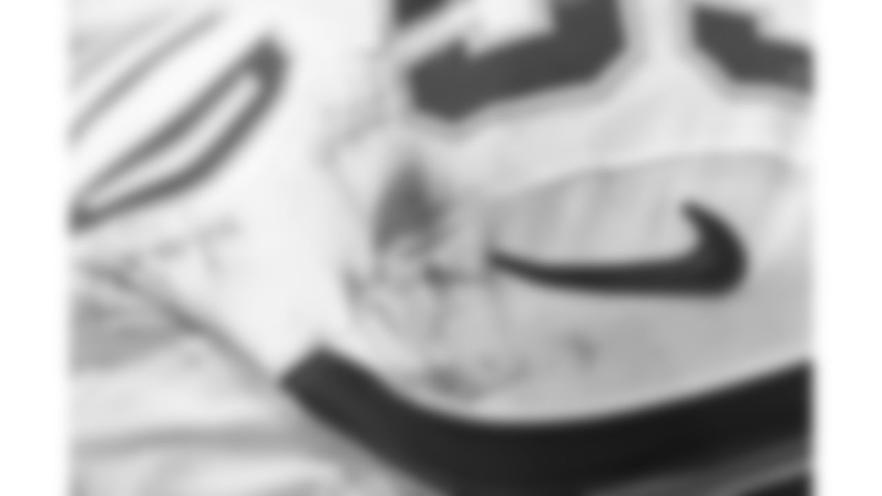 A detail shot of the Nike logo on a grass-stained Kansas City Chiefs jersey during a week 18 NFL football game against the Las Vegas Raiders, Sunday, January 4, 2026 in Las Vegas, NV.