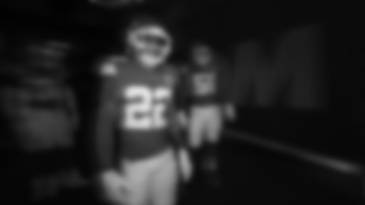 Kansas City Chiefs cornerback Trent McDuffie (22) in the tunnel prior to a week 7 NFL Football game against the Las Vegas Raiders on Sunday, October 19, 2025 in Kansas City, MO.
