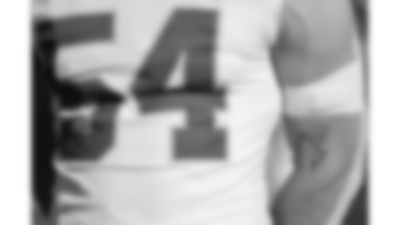 "Death Row" written on Kansas City Chiefs linebacker Leo Chenal's (54) arm prior to a week 11 NFL football game against the Denver Broncos, November 16, 2025 in Denver, CO.