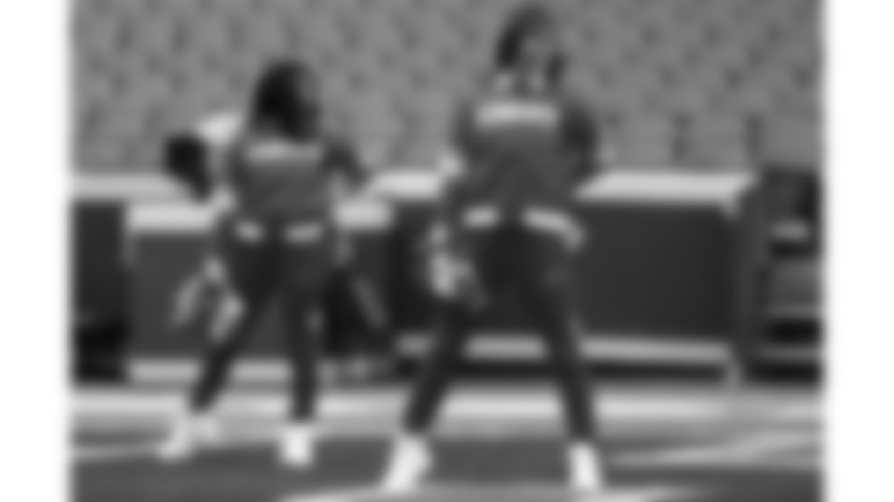 Kansas City Chiefs Cheerleaders practice on the field prior to a week 14 NFL Football game against the Houston Texans on Sunday, December 7, 2025 in Kansas City, MO.