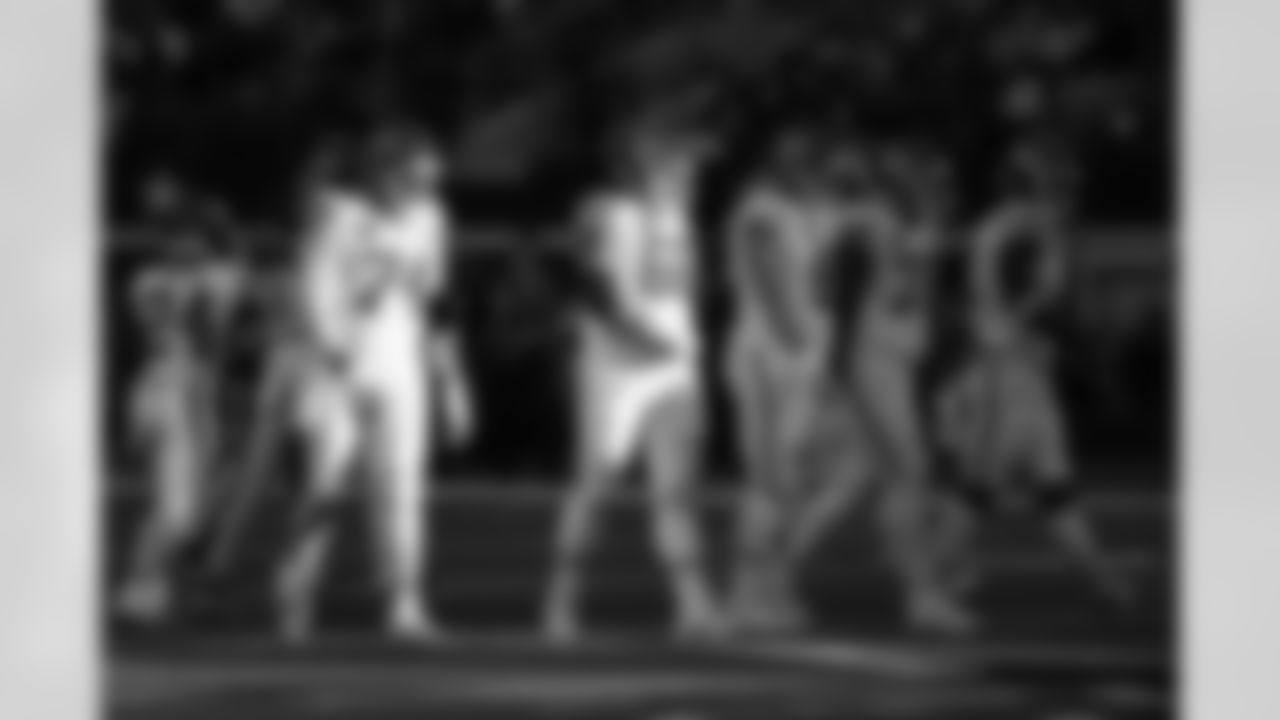 Kansas City Chiefs tackle Jawaan Taylor (74) and Kansas City Chiefs offensive lineman Michael Caliendo (66) during a week 13 NFL football game against the Dallas Cowboys on Thursday, November 27, 2025 in Arlington, TX.