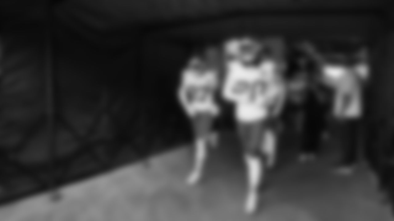 Kansas City Chiefs defensive back Nohl Williams (20) runs on to the field prior to a week 11 NFL Football game against the Denver Broncos on Sunday, November 16, 2025 in Denver, Colorado.