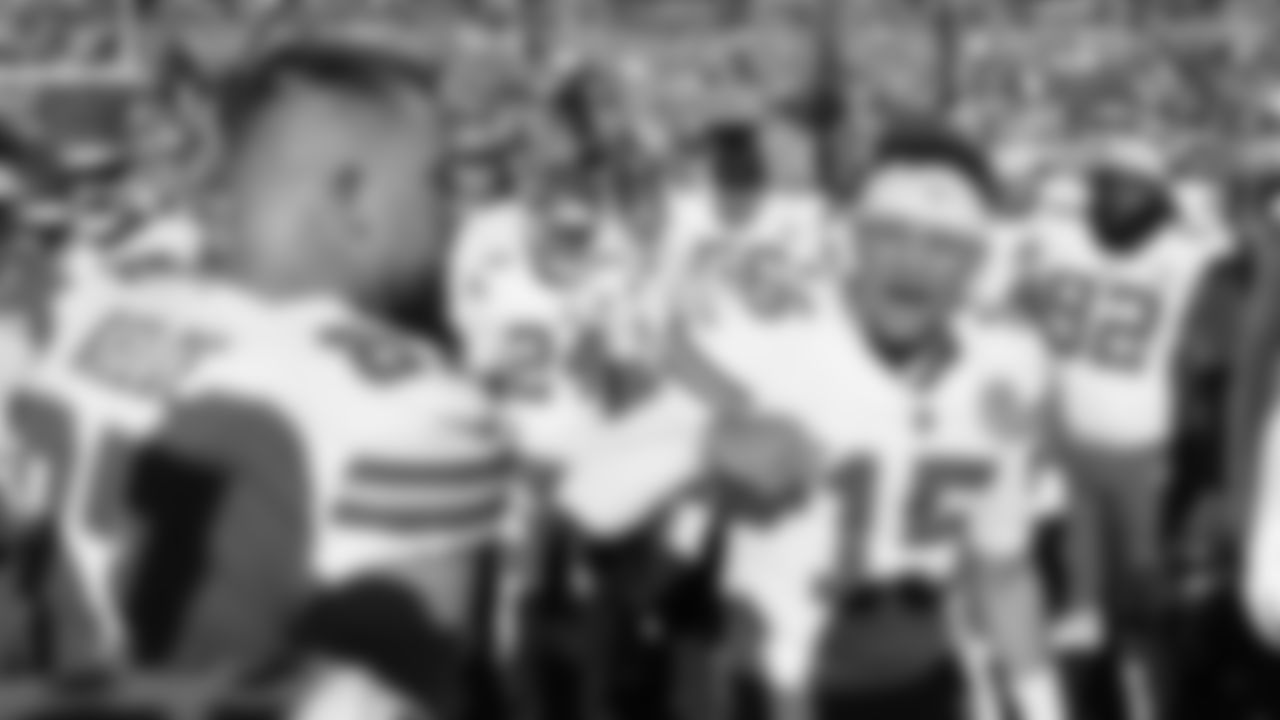 Kansas City Chiefs quarterback Patrick Mahomes (15) in the huddle prior to a week 11 NFL Football game against the Denver Broncos on Sunday, November 16, 2025 in Denver, Colorado.