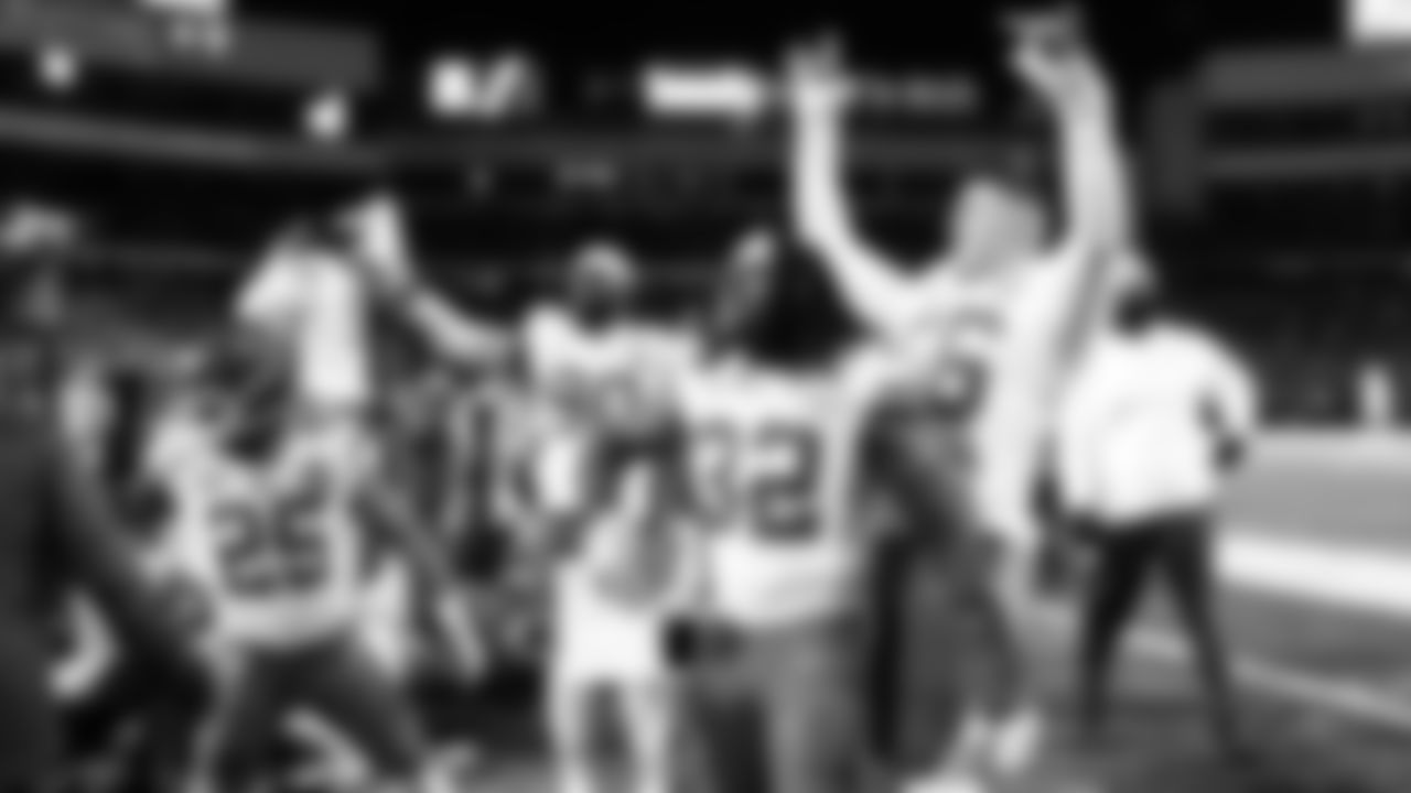 Kansas City Chiefs players celebrate after winning the NFL Divisional Playoff football game against the Buffalo Bills on Sunday, January 21, 2024 in Buffalo.