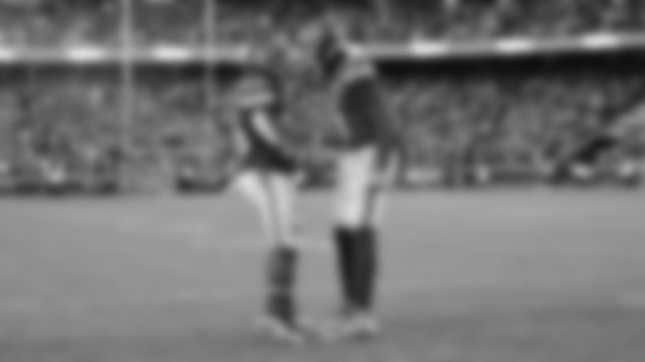 Running back Brashard Smith (24) Kansas City Chiefs safety Deon Bush (26) celebrate during a week 12 NFL Football game against the Indianapolis Colts on Sunday, November 23, 2025 in Kansas City, MO