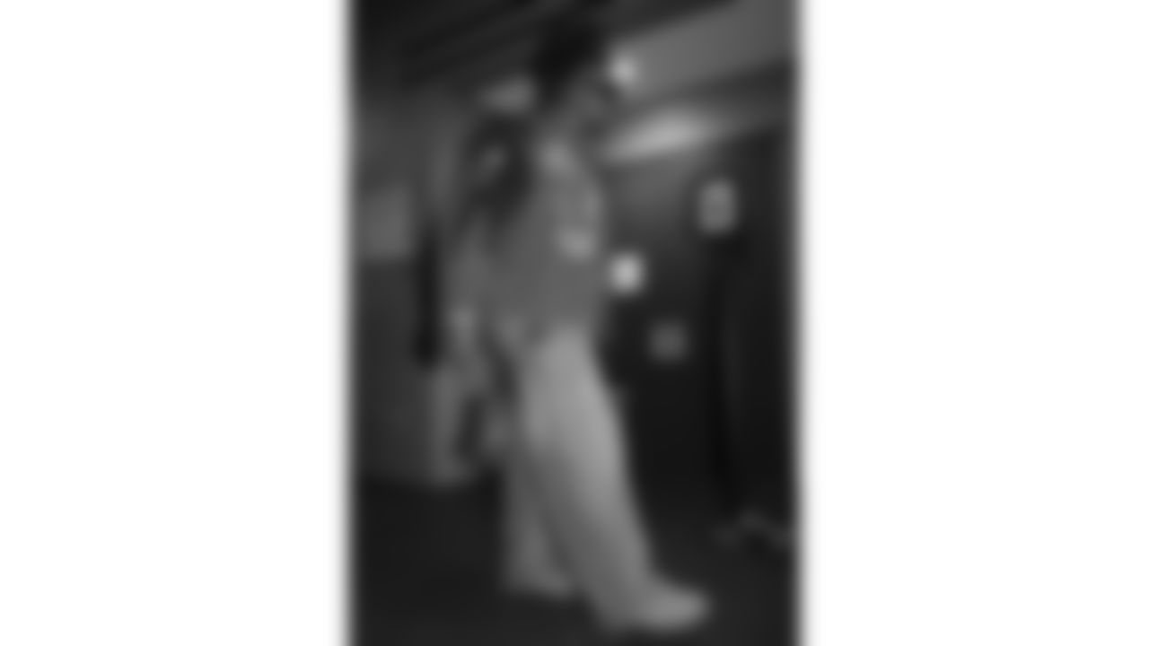 Kansas City Chiefs offensive tackle Wanya Morris (64) arrives prior to a week 13 NFL football game against the Dallas Cowboys on Thursday, November 27, 2025 in Arlington, TX.