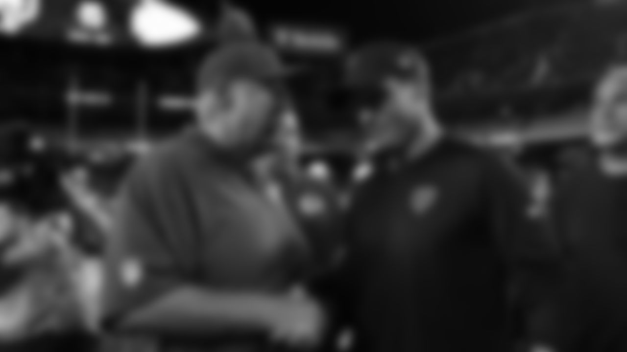 Kansas City Chiefs Head Coach Andy Reid, and Chicago Bears head coach Ben Johnson meet midfield after a preseason week 3 NFL football game against the Chicago Bears, Friday, August 22, 2025 in Kansas City, MO.