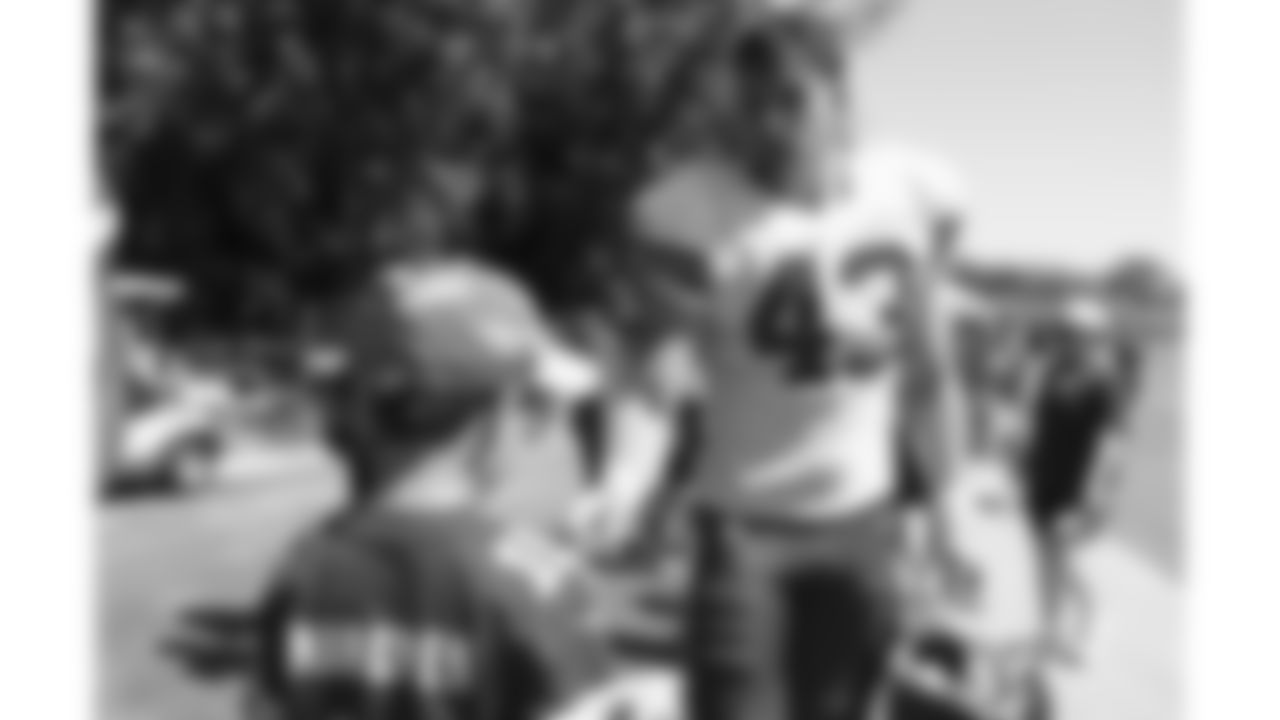 Kansas City Chiefs linebacker Jack Cochrane (43) with Make A Wish and dream factory kids during day 7 of training camp on Tuesday, July 29, 2025.
