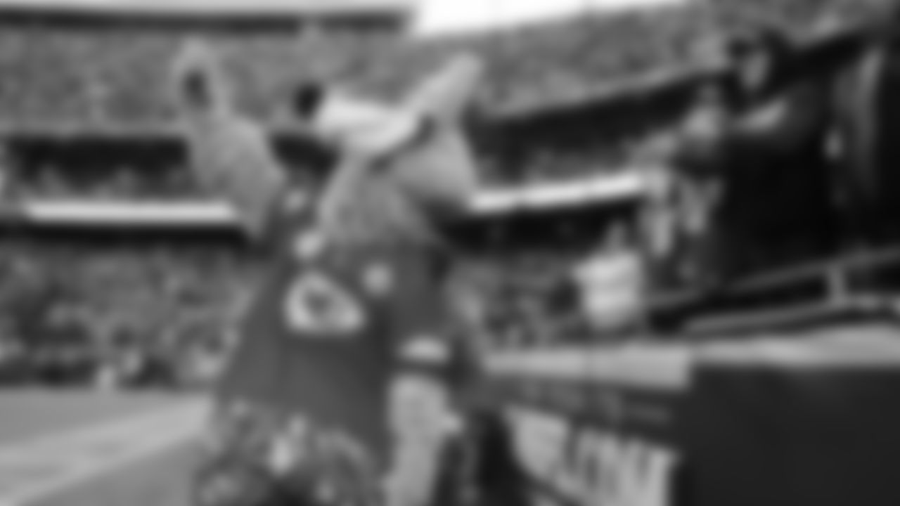 KC Wolf takes a selfie with fans after a week 12 NFL Football game against the Indianapolis Colts on Sunday, November 23, 2025 in Kansas City, MO