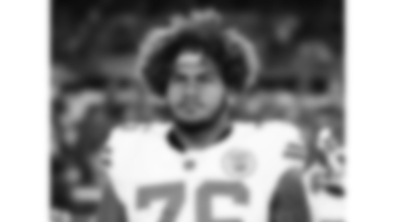 Kansas City Chiefs tackle Kingsley Suamataia (76) looks on during the National Anthem prior to the week 5 NFL football game against the Jacksonville Jaguars, Monday, October 6, 2025 in Jacksonville, FL.