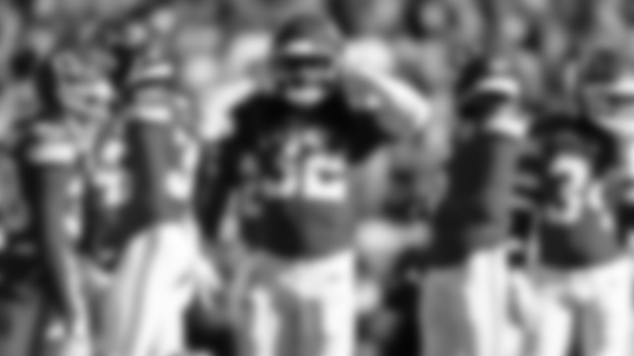 Kansas City Chiefs linebacker Nick Bolton (32) listens for the call during an NFL week 15 matchup against the Los Angeles Chargers, Sunday December 14, 2025.