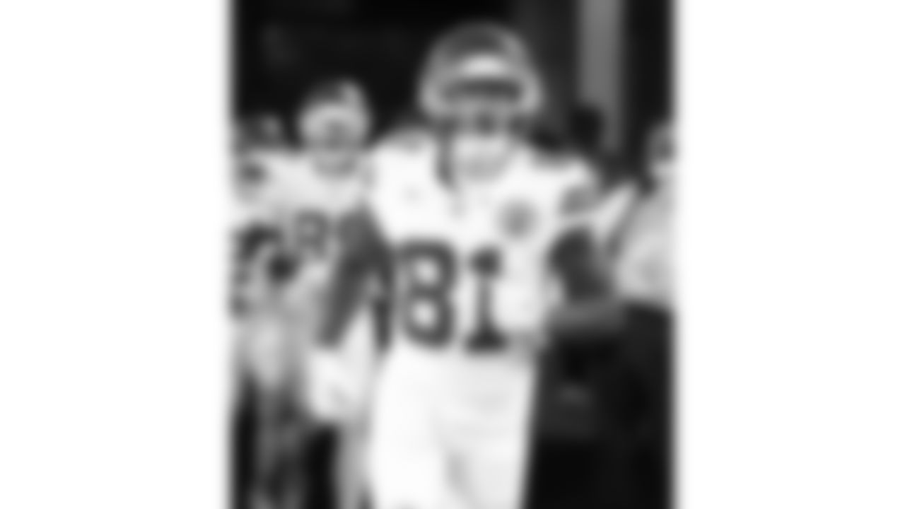 Kansas City Chiefs wide receiver Nikko Remigio (81) takes the field prior to a week 5 NFL football game against the Jacksonville Jaguars, Monday, October 6, 2025, in Jacksonville, FL.