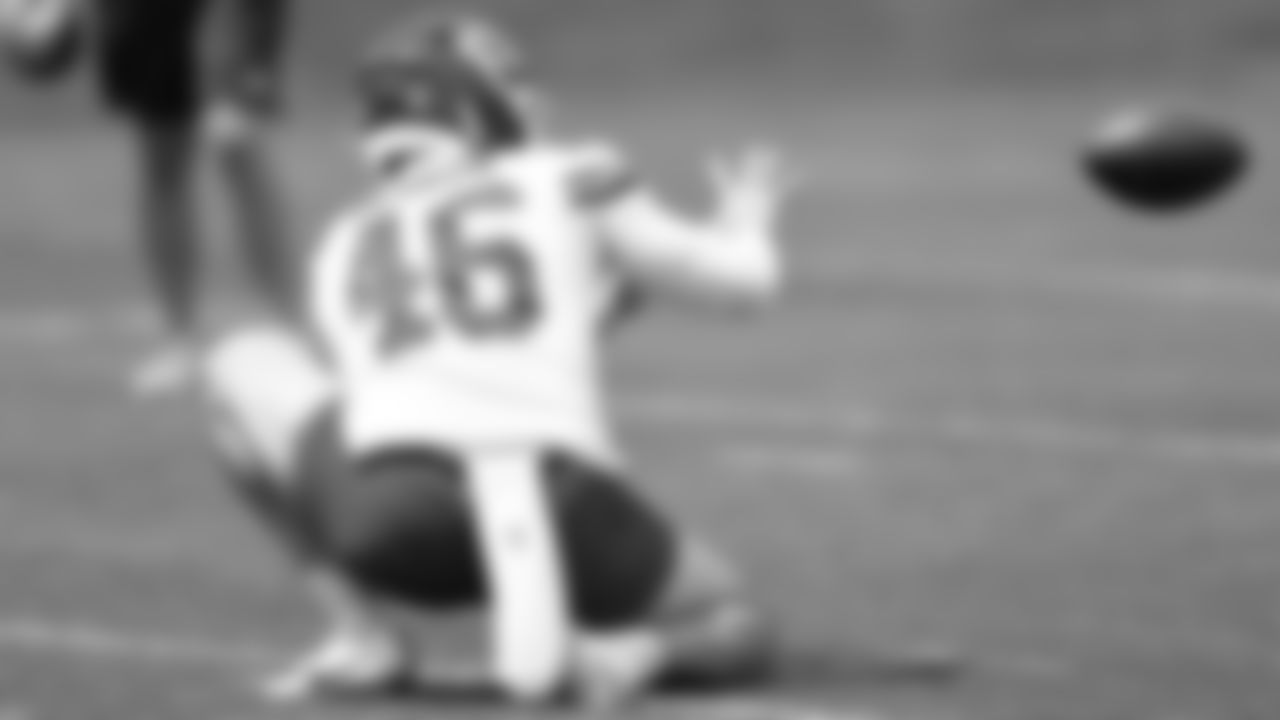 Kansas City Chiefs punter Ryan Rehkow (46) at practice during Phase 3 of OTAs on Monday, May 20, 2024 in Kansas City, MO.