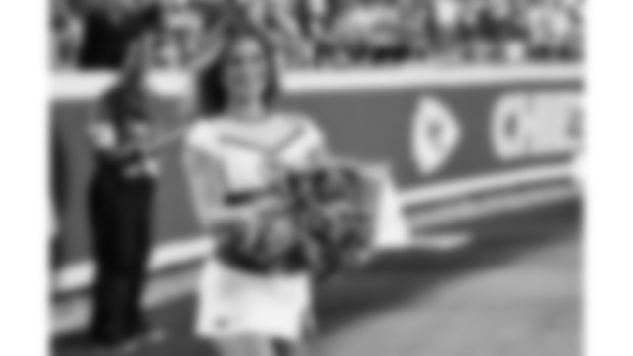 A Kansas City Chiefs Cheerleader during the week 6 NFL football game against the Detroit Lions, Sunday, October 12, 2025 in Kansas City, MO.