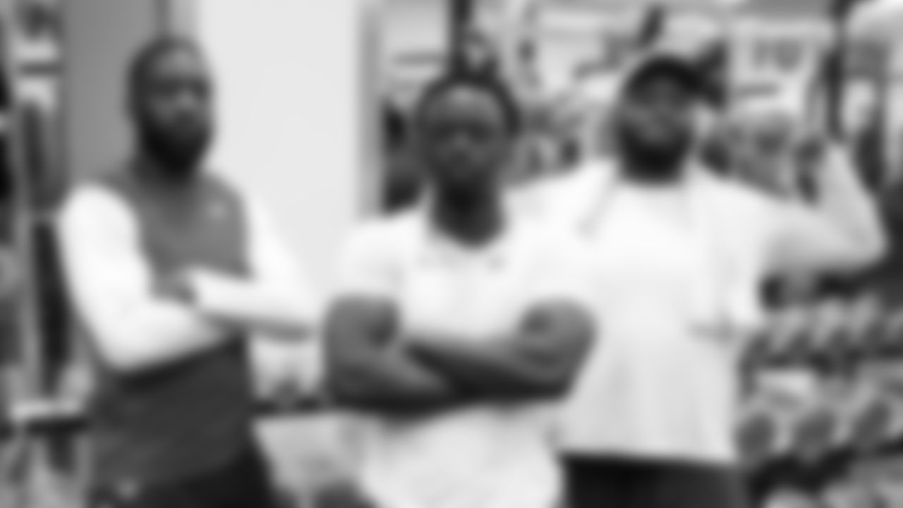 Kansas City Chiefs cornerback Jaylen Watson (35), safety Nazeeh Johnson (13), and safety Mike Edwards (34) in the weight room on Thursday, June 5, 2025.