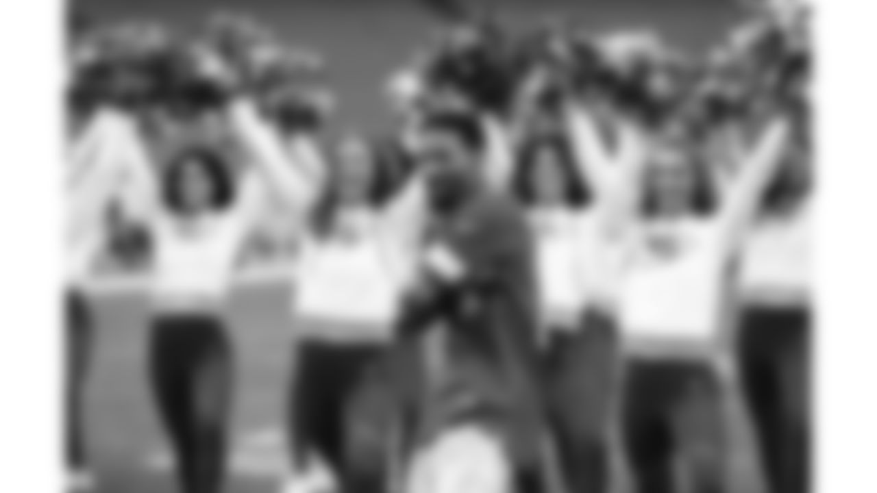 The Kansas City Chiefs Cheerleaders and Entertainment teams prior to a week 17 NFL Football game against the Denver Broncos on December 25, 2025 in Kansas City, MO.