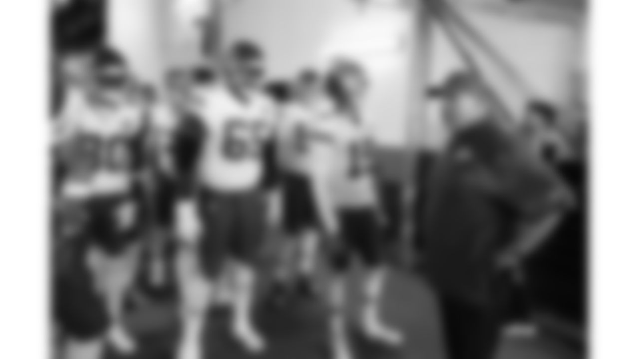 Kansas City Chiefs Head Coach Andy Reid speaks to the players in the tunnel prior to a week 11 NFL Football game against the Denver Broncos on Sunday, November 16, 2025 in Denver, Colorado.
