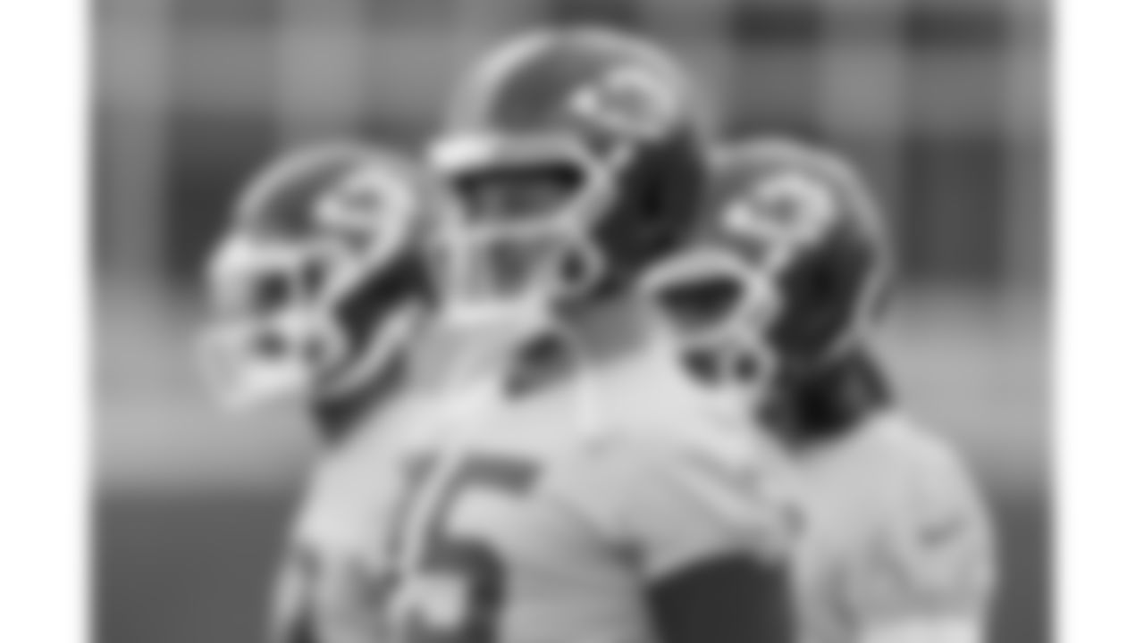 Kansas City Chiefs quarterback Patrick Mahomes (15) practices during phase 3 of OTAs on Thursday June 12, 2025 in Kansas City, MO.
