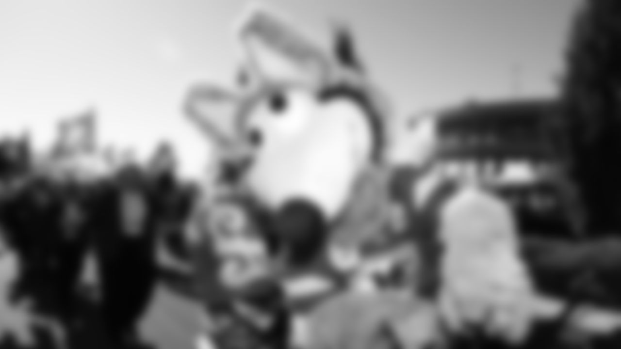 KC Wolf during the parade prior to a week 7 NFL Football game against the Las Vegas Raiders on Sunday, October 19, 2025 in Kansas City, MO.