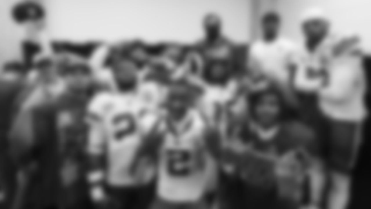 Kansas City Chiefs defensive backs group celebrates after the AFC Championship Game against the Baltimore Ravens on Sunday, January 28, 2024 in Baltimore.