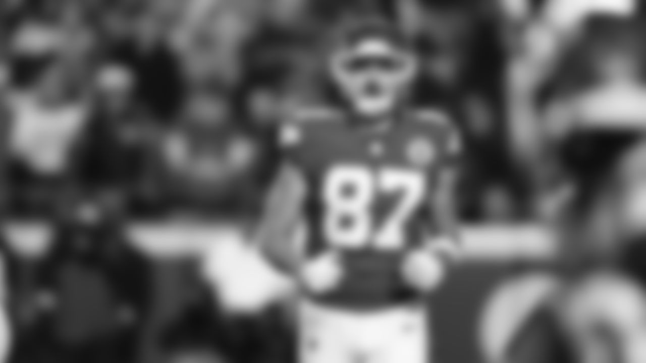 Kansas City Chiefs tight end Travis Kelce (87) looks on during an NFL week 14 matchup against the Houston Texans, Sunday December 7, 2025.