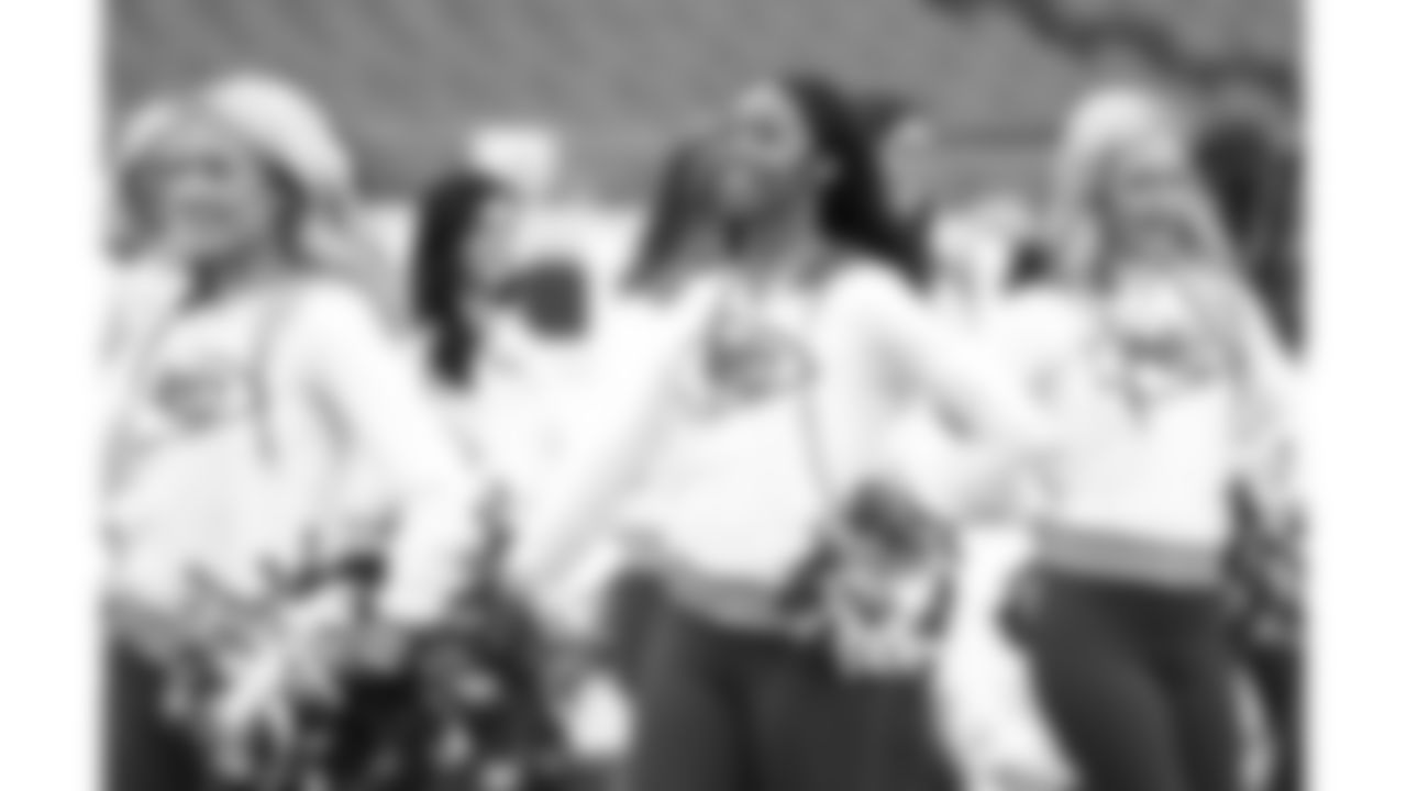 The Kansas City Chiefs Cheerleaders and Entertainment teams prior to a week 17 NFL Football game against the Denver Broncos on December 25, 2025 in Kansas City, MO.